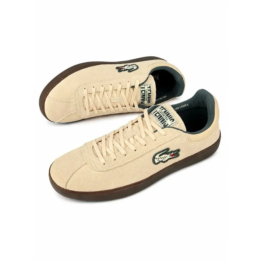 Lacoste Baseshot 125 3 SMA Men’s 9.5 Beige Suede Sneakers Gum Sole 749SMA0060AOT